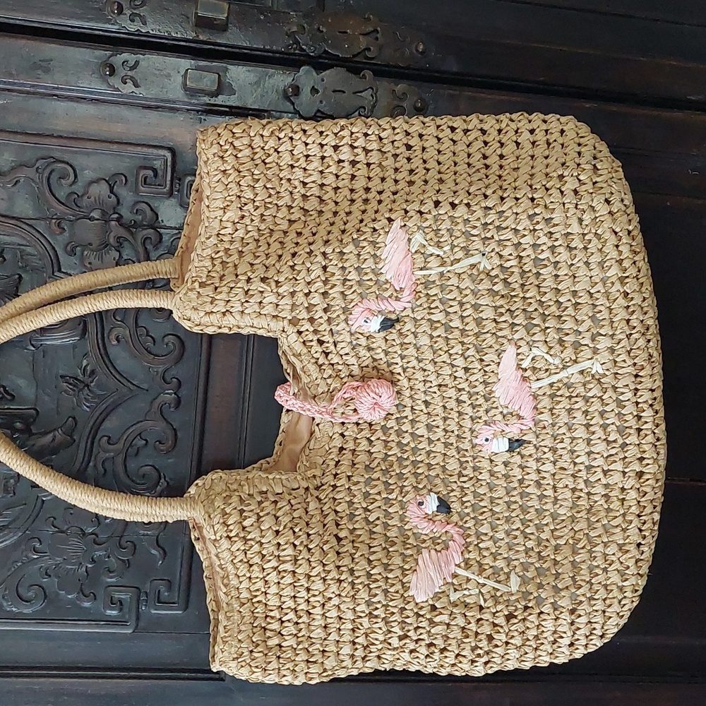 Sweet Raffia Flamingo bag